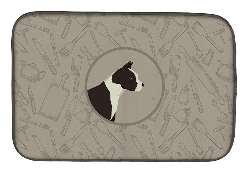 American Staffordshire Terrier In the Kitchen Dish Drying Mat – Absorbent, Artistic Kitchen Essentials CK2162DDM