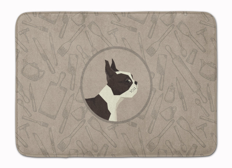 Boston Terrier In the Kitchen Machine Washable Memory Foam Mat CK2172RUG