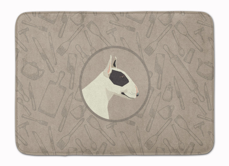 Black and White Bull Terrier In the Kitchen Machine Washable Memory Foam Mat CK2174RUG