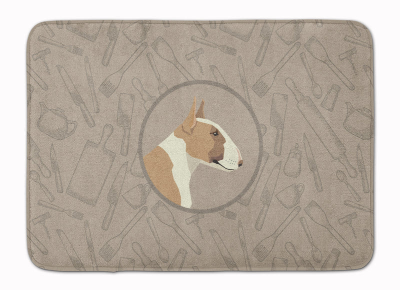 Fawn and White Bull Terrier In the Kitchen Machine Washable Memory Foam Mat CK2175RUG