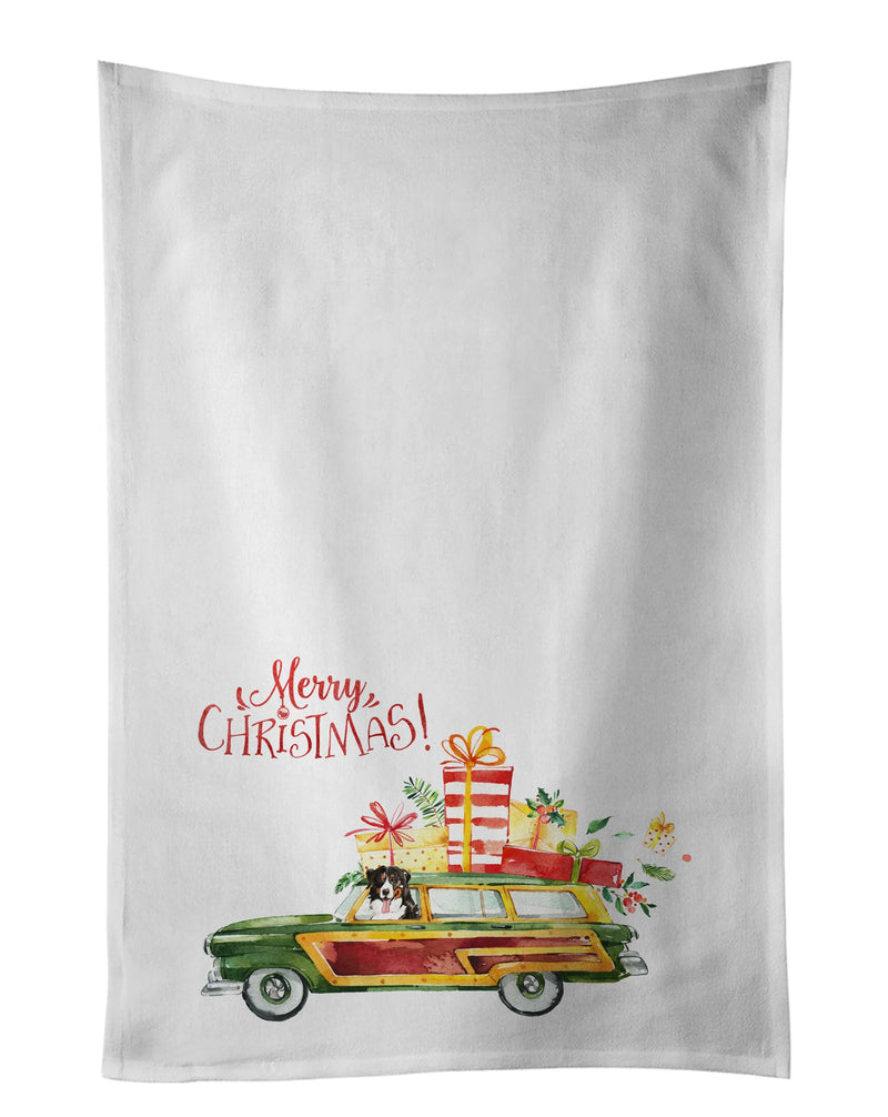 Merry Christmas Bernese Mountain Dog White Kitchen Towel Set of 2