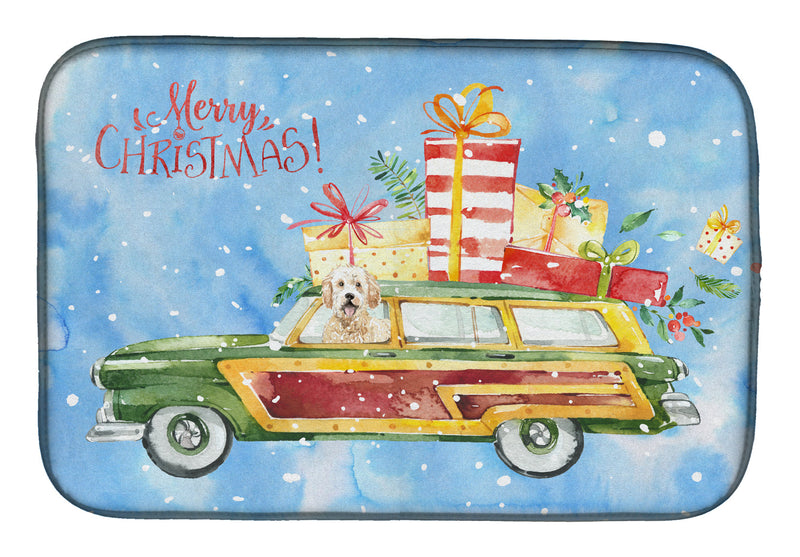Merry Christmas Goldendoodle Dish Drying Mat – Absorbent, Artistic Kitchen Essentials CK2406DDM