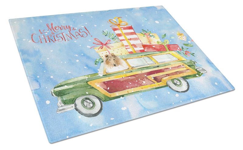 Merry Christmas Collie Glass Cutting Board Large CK2418LCB