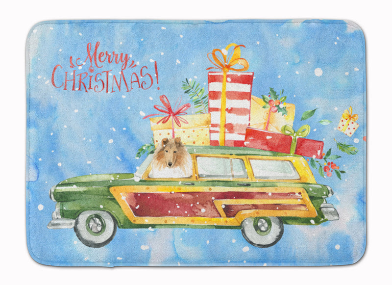 Merry Christmas Collie Machine Washable Memory Foam Mat CK2418RUG