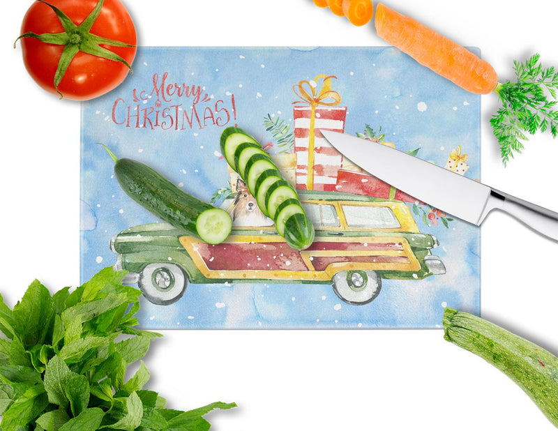 Merry Christmas Sheltie Glass Cutting Boards – Durable, Decorative Kitchen Art Large CK2421LCB