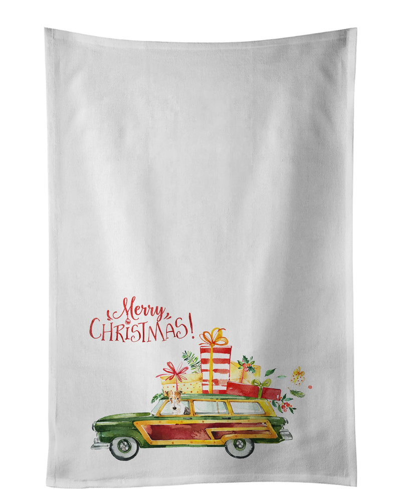 Merry Christmas Fox Terrier White Kitchen Towel Set of 2