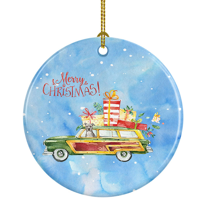 Merry Christmas Staffordshire Bull Terrier Ornament - Round Ceramic Ornament – Artist-Designed Keepsake Decoration