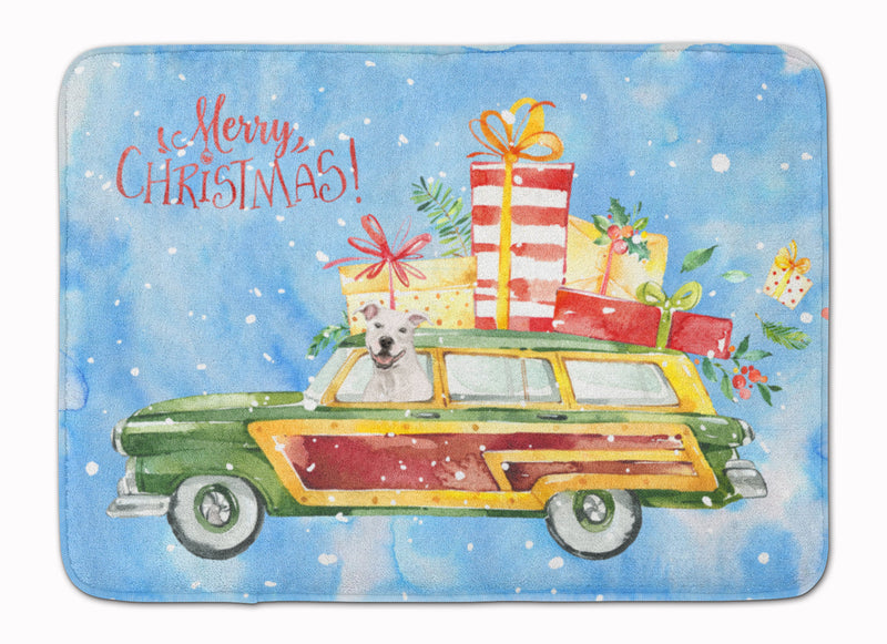 Merry Christmas White Staffordshire Bull Terrier Machine Washable Memory Foam Mat CK2433RUG