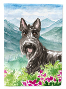Mountain Flowers Scottish Terrier House Flag 28x40 Porch Sleeve Pole Decorative Outside Yard Banner Artwork Wall Hanging, Polyester