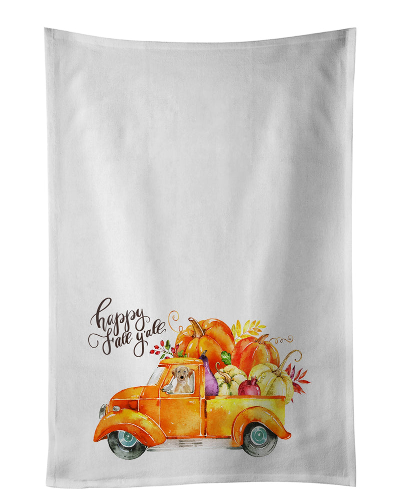 Fall Harvest Yellow Labrador Retriever White Kitchen Towel Set of 2
