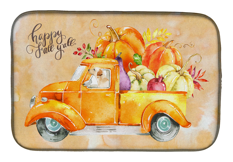 Fall Harvest Labrador Retriever Yellow Dish Drying Mat – Absorbent, Artistic Kitchen Essentials CK2671DDM
