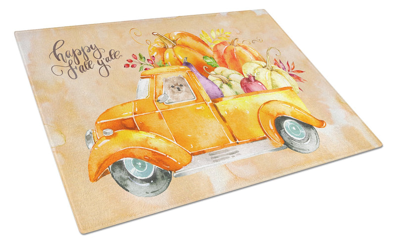 Fall Harvest Pomeranian Glass Cutting Boards – Durable, Decorative Kitchen Art Large CK2674LCB