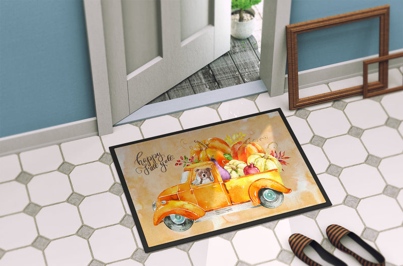 Fall Harvest Red Staffie Bull Terrier Doormat - 18x27 Decorative Floor Mat – Indoor/Outdoor Rug with Artistic Flair CK2676MAT