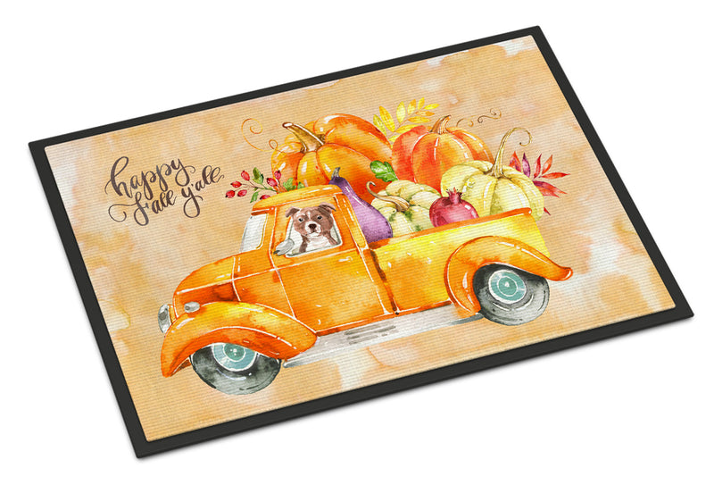 Fall Harvest Red Staffie Bull Terrier Doormat - 18x27 Decorative Floor Mat – Indoor/Outdoor Rug with Artistic Flair CK2676MAT