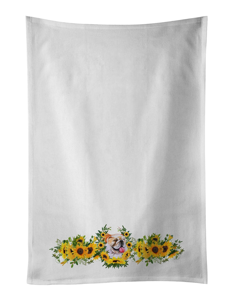 English Bulldog in Sunflowers White Kitchen Towel Set of 2