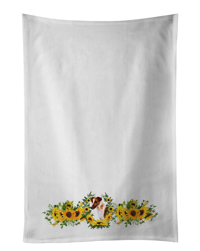 Smooth Fox Terrier in Sunflowers White Kitchen Towel Set of 2