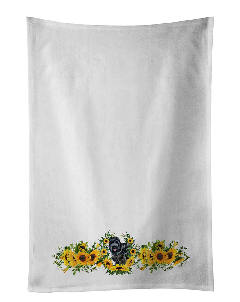 Black Russian Terrier in Sunflowers White Kitchen Towel Set of 2