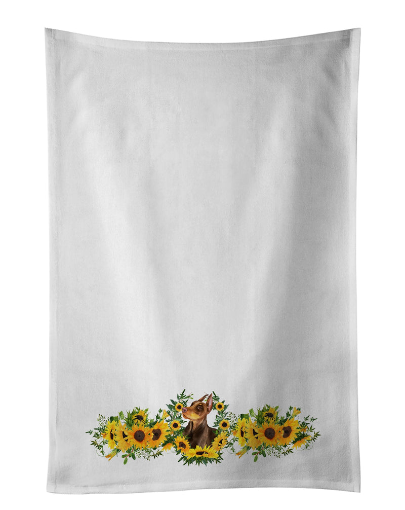 Doberman Pinscher in Sunflowers White Kitchen Towel Set of 2