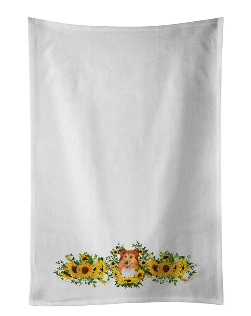 Sheltie in Sunflowers White Kitchen Towel Set of 2