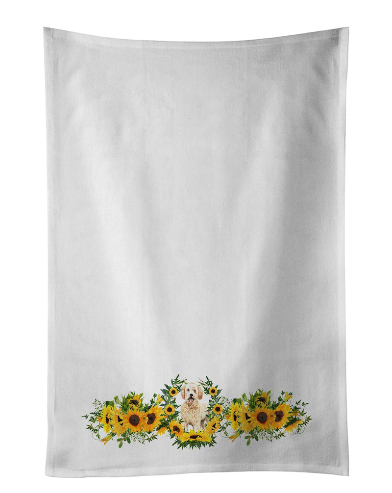 Goldendoodle in Sunflowers White Kitchen Towel Set of 2