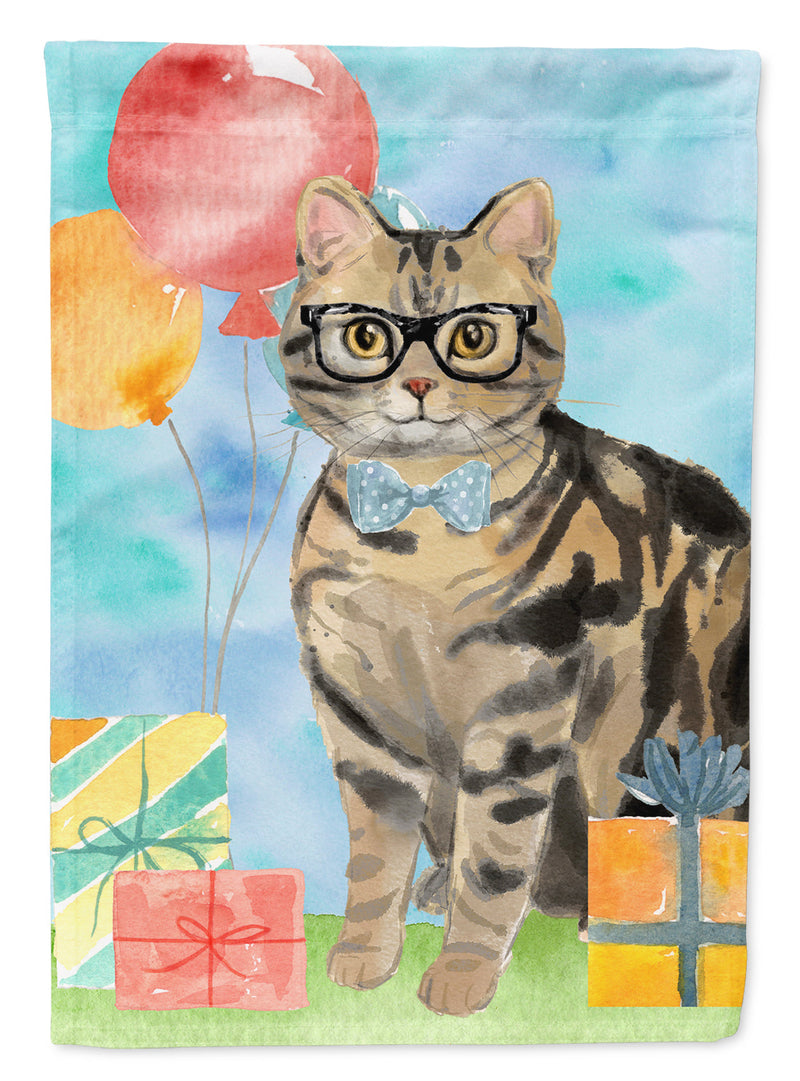 American Shorthair Brown Tabby Happy Birthday Flag Canvas House Size CK3163CHF