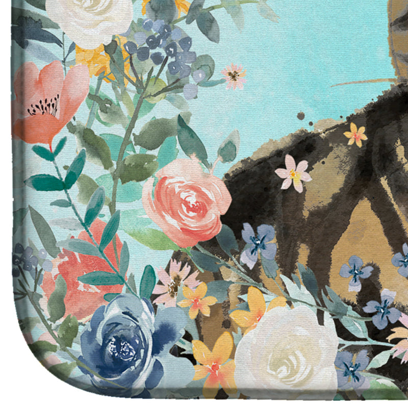 American Shorthair Brown Tabby Spring Flowers Dish Drying Mat – Absorbent, Artistic Kitchen Essentials CK3387DDM