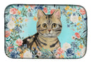 American Shorthair Brown Tabby Spring Flowers Dish Drying Mat – Absorbent, Artistic Kitchen Essentials CK3387DDM