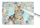 American Shorthair Brown Tabby Spring Flowers Glass Cutting Boards – Durable, Decorative Kitchen Art Large CK3387LCB