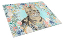American Shorthair Brown Tabby Spring Flowers Glass Cutting Boards – Durable, Decorative Kitchen Art Large CK3387LCB