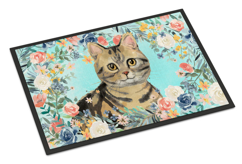 American Shorthair Brown Tabby Spring Flowers Doormat - 18x27 Decorative Floor Mat – Indoor/Outdoor Rug with Artistic Flair CK3387MAT
