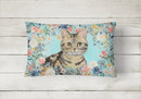 American Shorthair Brown Tabby Spring Flowers Canvas Fabric Decorative Pillow CK3387PW1216