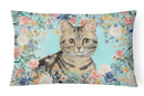 American Shorthair Brown Tabby Spring Flowers Canvas Fabric Decorative Pillow CK3387PW1216