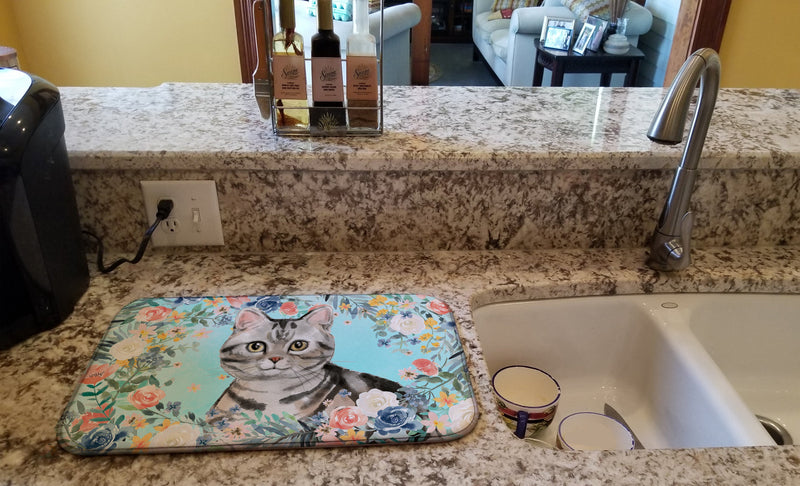 American Shorthair Spring Flowers Dish Drying Mat – Absorbent, Artistic Kitchen Essentials CK3388DDM