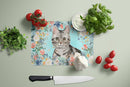 American Shorthair Spring Flowers Glass Cutting Boards – Durable, Decorative Kitchen Art Large CK3388LCB