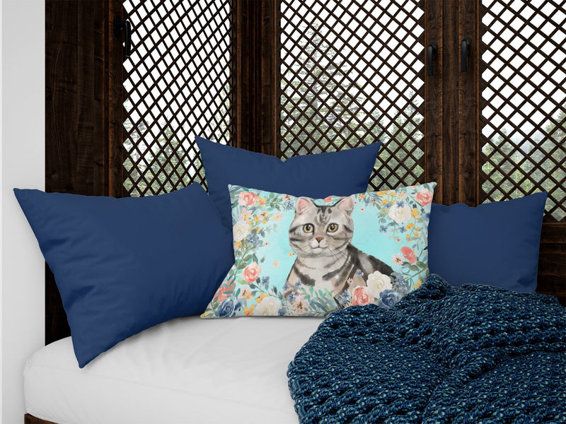 American Shorthair Spring Flowers Canvas Fabric Decorative Pillow CK3388PW1216