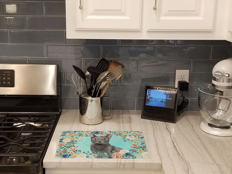 Blue Russian Spring Flowers Glass Cutting Boards – Durable, Decorative Kitchen Art Large CK3390LCB