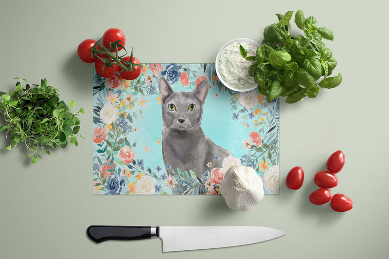 Blue Russian Spring Flowers Glass Cutting Boards – Durable, Decorative Kitchen Art Large CK3390LCB