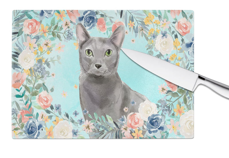 Blue Russian Spring Flowers Glass Cutting Boards – Durable, Decorative Kitchen Art Large CK3390LCB