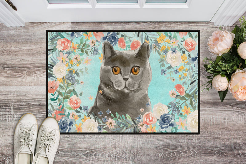 British Shorthair Spring Flowers Indoor or Outdoor Mat 24x36 CK3392JMAT