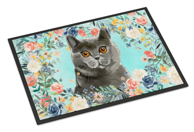 British Shorthair Spring Flowers Indoor or Outdoor Mat 24x36 CK3392JMAT