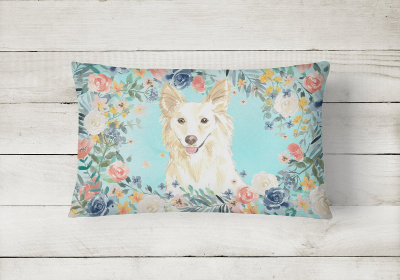 White Collie Canvas Fabric Decorative Pillow CK3403PW1216