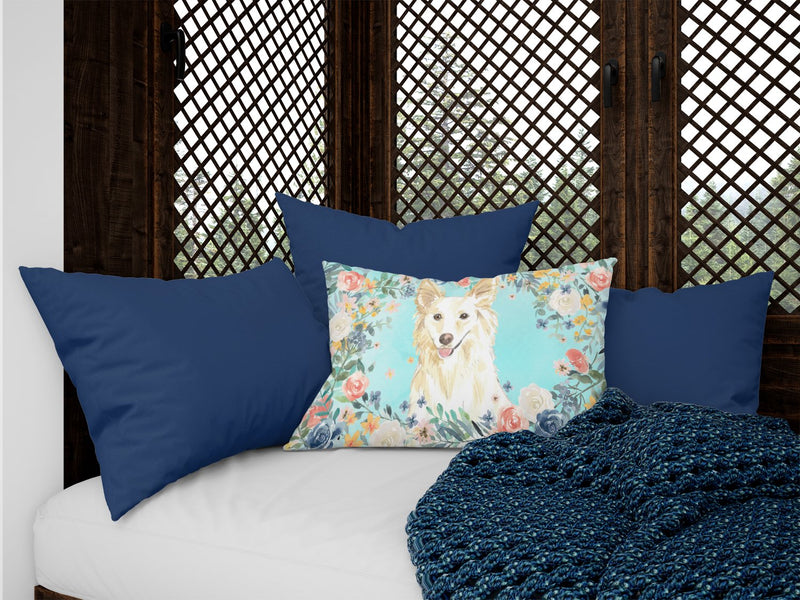 White Collie Canvas Fabric Decorative Pillow CK3403PW1216