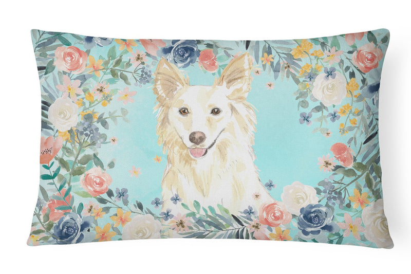 White Collie Canvas Fabric Decorative Pillow CK3403PW1216