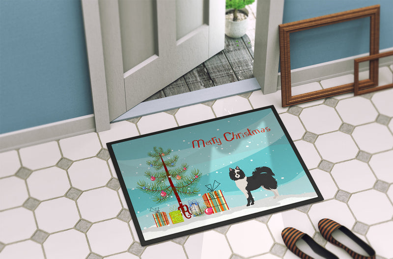 Black and White Elo dog Christmas Tree Doormat - 24x36 Decorative Floor Mat – Indoor/Outdoor Rug with Artistic Flair CK3452JMAT