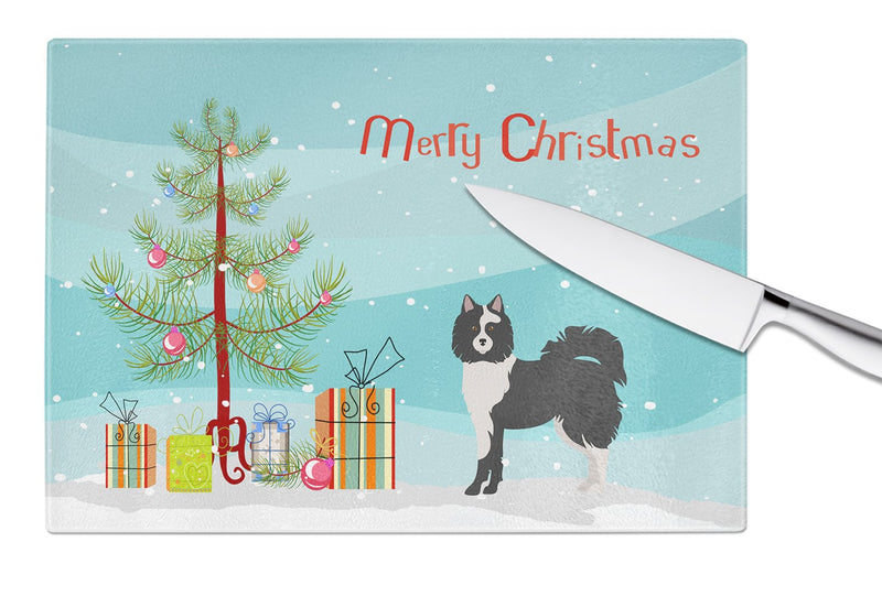 Black and White Elo dog Christmas Tree Glass Cutting Board Large CK3452LCB