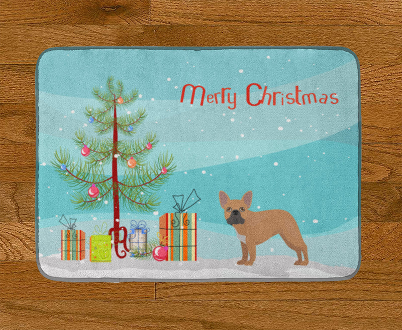 French Bulldog Christmas Tree Machine Washable Memory Foam Mat CK3455RUG