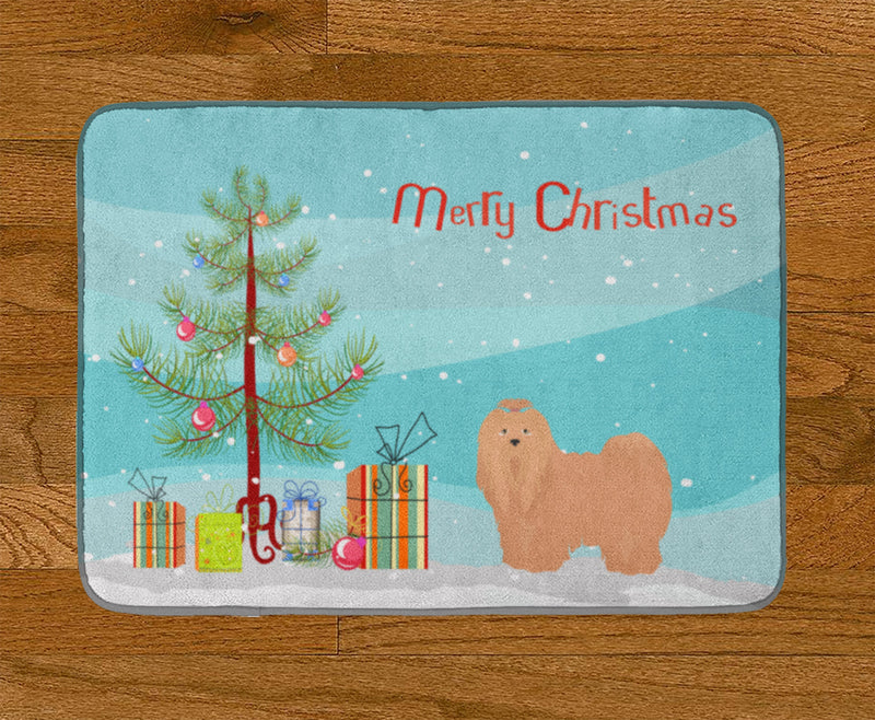 Tan Lhasa Apso Christmas Tree Machine Washable Memory Foam Mat CK3468RUG