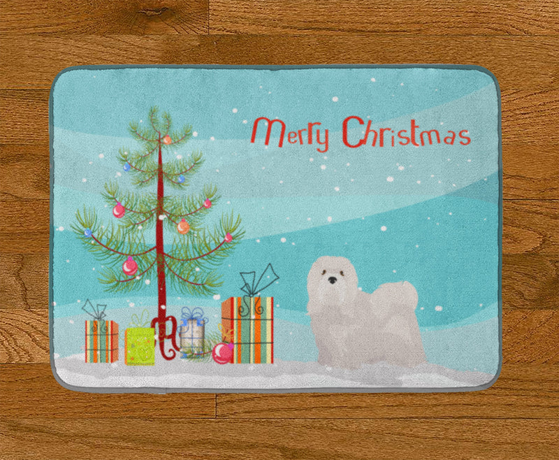 White Lhasa Apso Christmas Tree Machine Washable Memory Foam Mat CK3469RUG