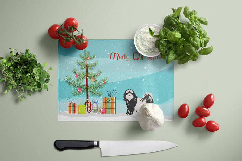 Tibetan Terrier Christmas Tree Glass Cutting Boards – Durable, Decorative Kitchen Art Large CK3489LCB