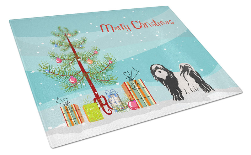 Tibetan Terrier Christmas Tree Glass Cutting Boards – Durable, Decorative Kitchen Art Large CK3489LCB